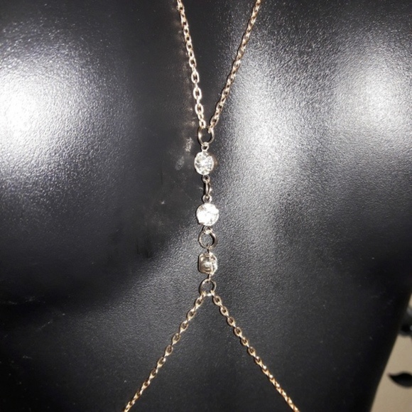 Gold Crystal Drop Body Chain Harness Necklace - Picture 2 of 4